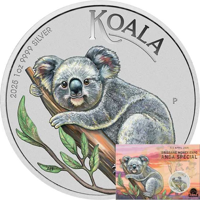 1 Unze Silbermünze Australien Koala 2025 ANDA Special coloriert - Coincard