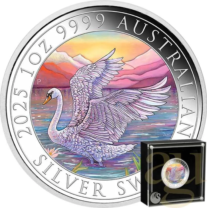 1 Unze Silbermünze Australien Schwan 2025 - coloriert