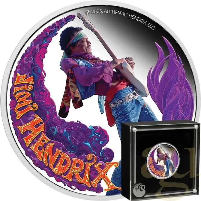 1 Unze Silbermünze Tuvalu Jimi Hendrix 2025 - proof coloriert