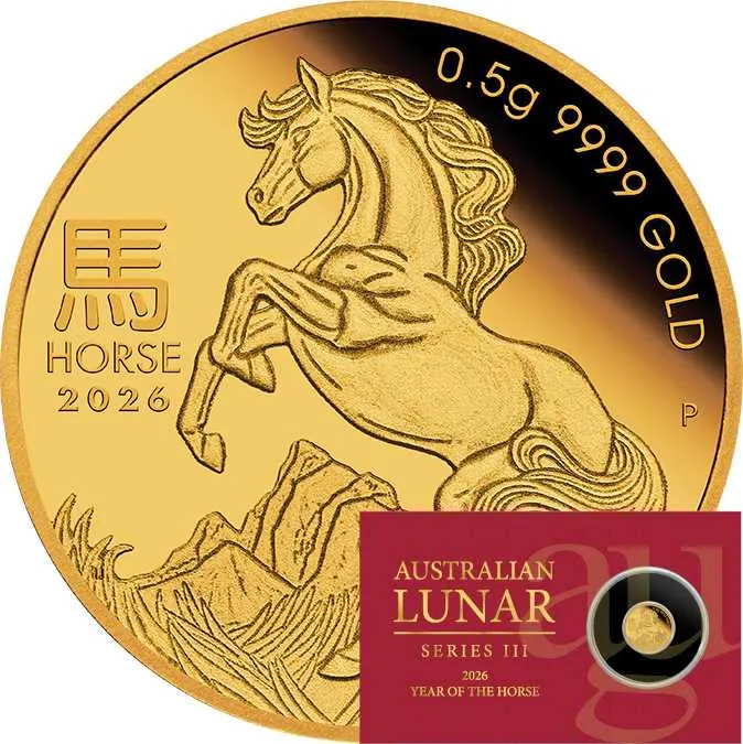 0,5 Gramm Goldmünze Australien Lunar III Pferd 2026 - polierte Platte