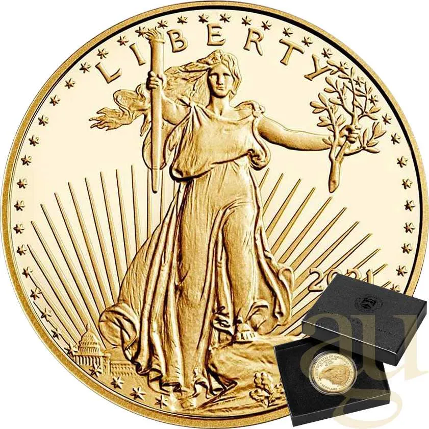 1 Unze Goldmünze American Eagle 2021 - neues Design Type 2 - polierte Platte
