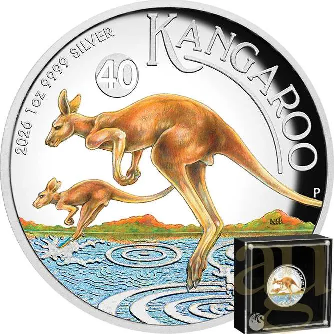 1 Unze Silbermünze Australien Känguru 2026 - polierte Platte - High Relief - coloriert