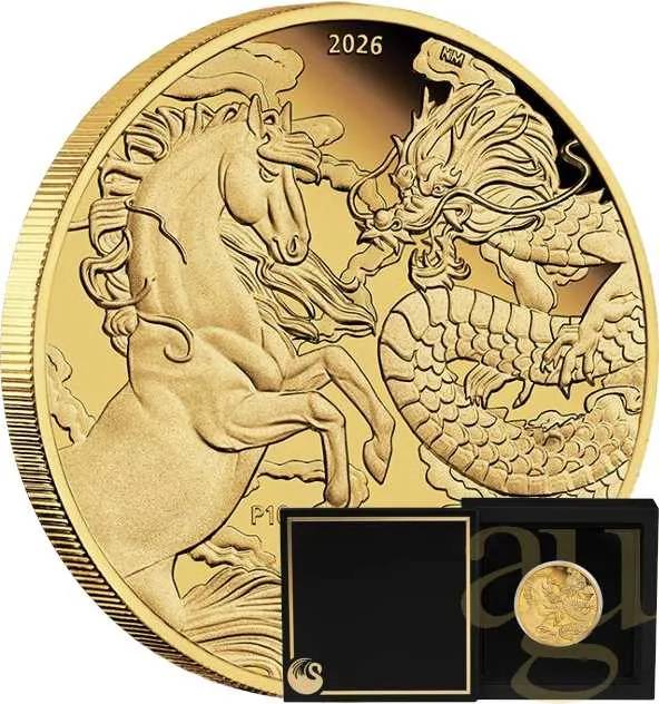 1 Unze Goldmünze Australien Chinese Myths and Legends Dragon and Horse 2026 - polierte Platte
