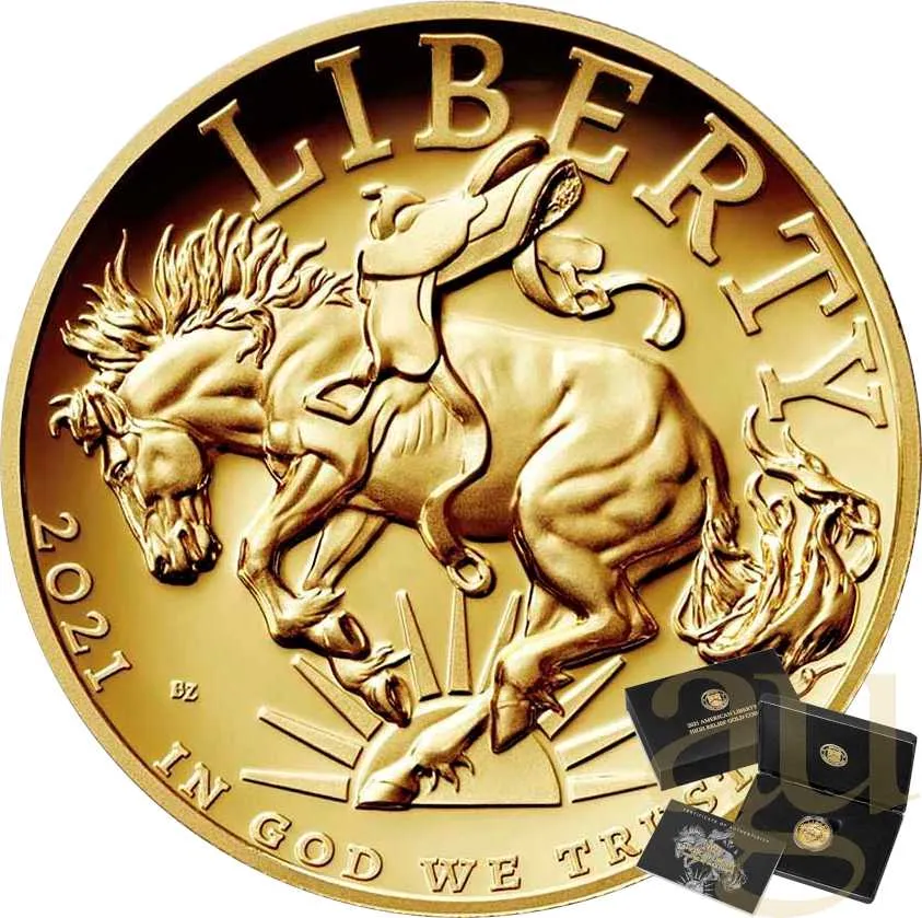 1 Unze Goldmünze American Liberty Mustang 2021 - polierte Platte - High Relief