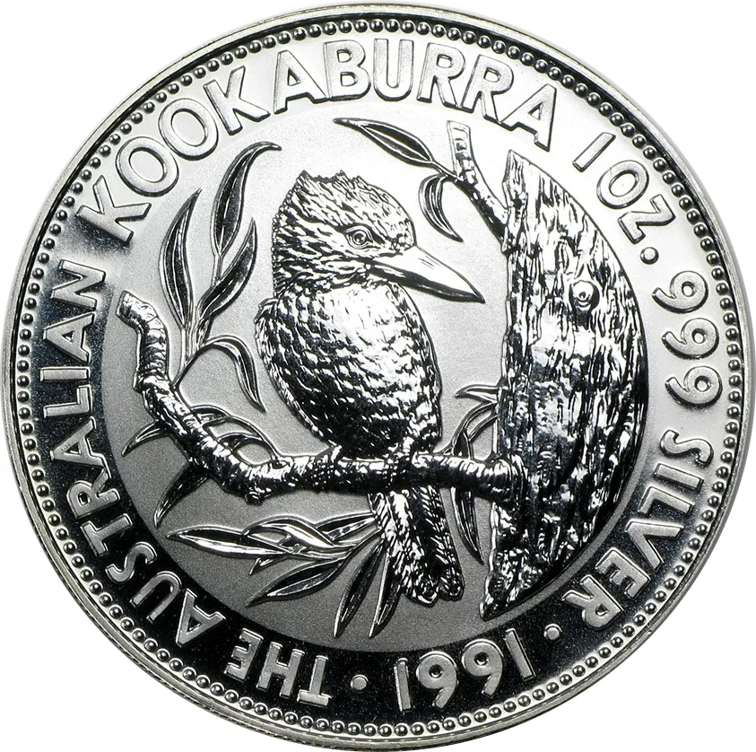 10 Unzen Silbermünze Australien Kookaburra 1991 polierte Platte