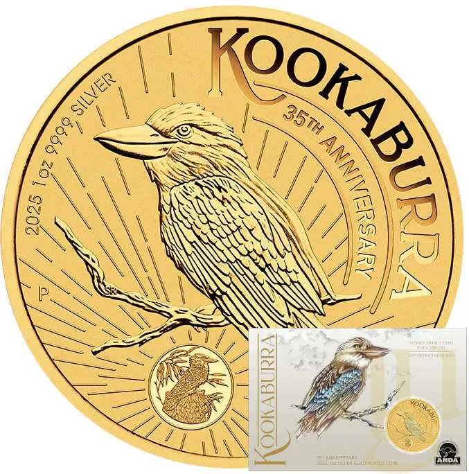 1 Unze Silbermünze Australien Kookaburra 2025 ANDA Special - teilvergoldet