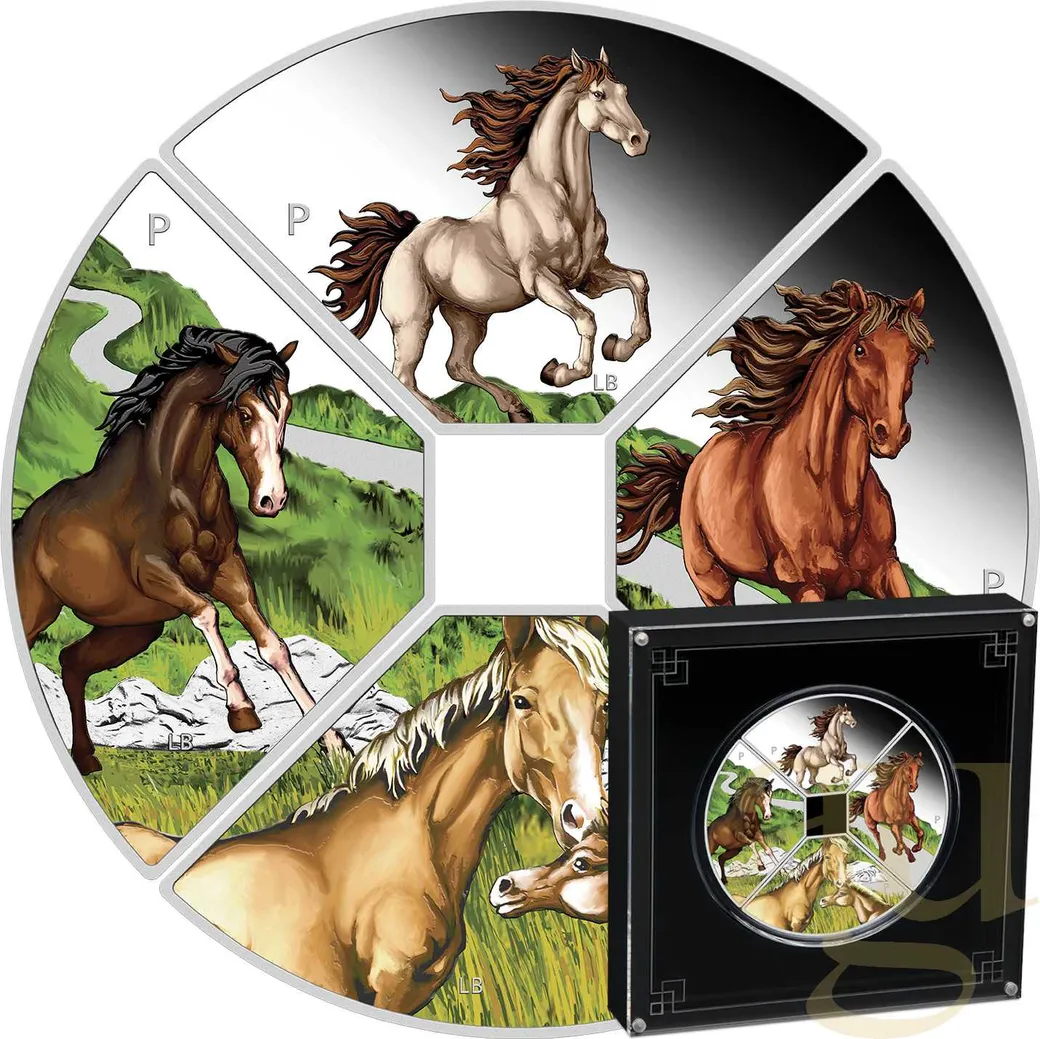 4x 1 Unze Silbermünze Australien Lunar III Pferd 2026 Quadrant Four-Coin-Set coloriert - Proof