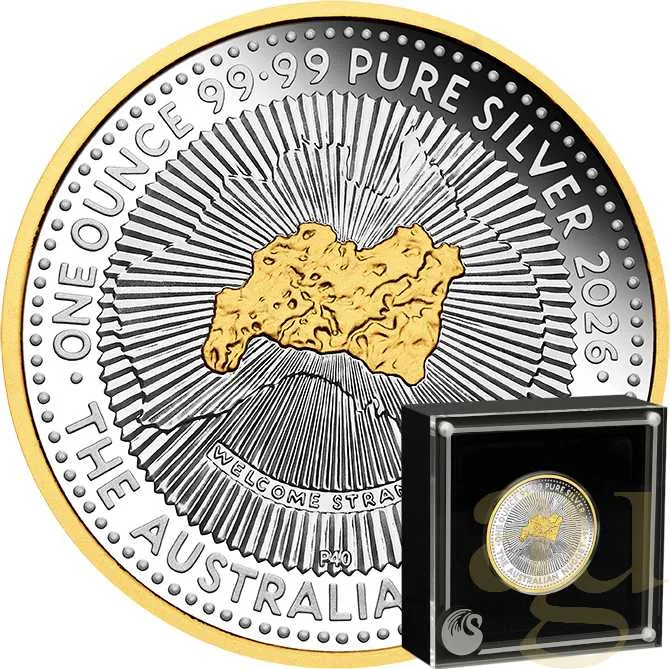 1 Unze Silbermünze Australien Nugget 40 Jahre 2026 - teilvergoldet