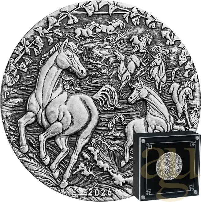 2 Unzen Silbermünze Australien Lunar III Pferd 2026 - Antik Finish