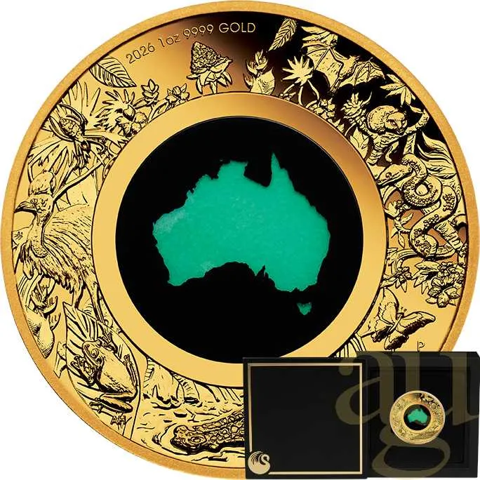 1 Unze Goldmünze Australien Great Southern Land Chrysoprase 2026 - polierte Platte