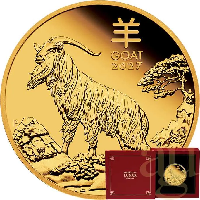1 Unze Goldmünze Australien Lunar III Ziege 2027 - polierte Platte
