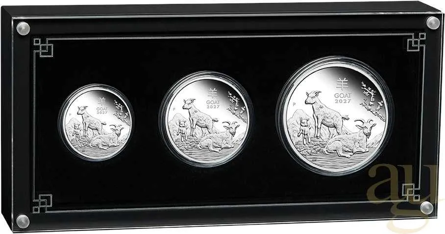 Silbermünze Australien Lunar III Ziege 2027 - polierte Platte - Three Coin Set