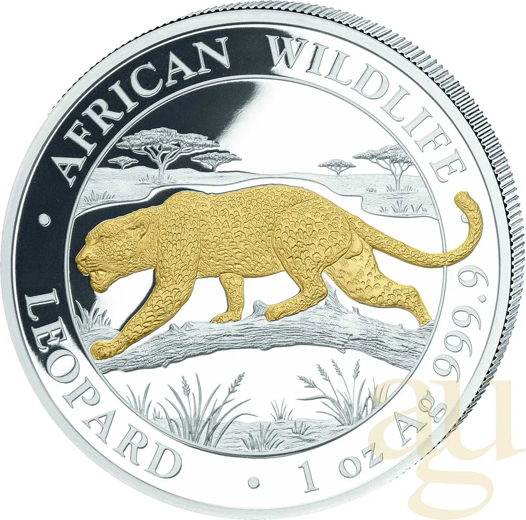 1 Unze Silbermünze Somalia African Wildlife Leopard 2026 - teilvergoldet