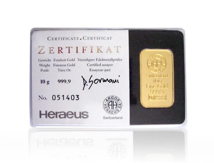 10 Gramm Goldbarren Kinebar (schwarze Karte)