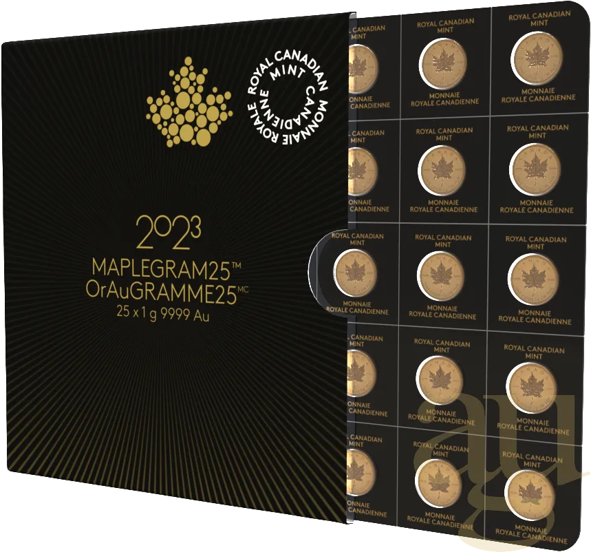 25x 1g Goldmünze Maple Leaf - Maplegram 2023
