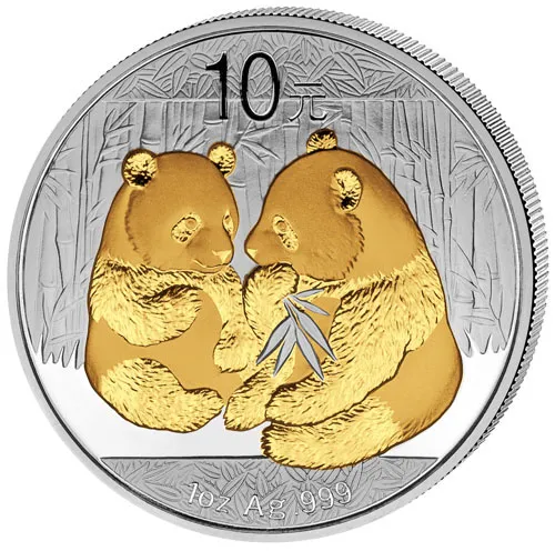 1 Unze Silber China Panda 2009 teilvergoldet