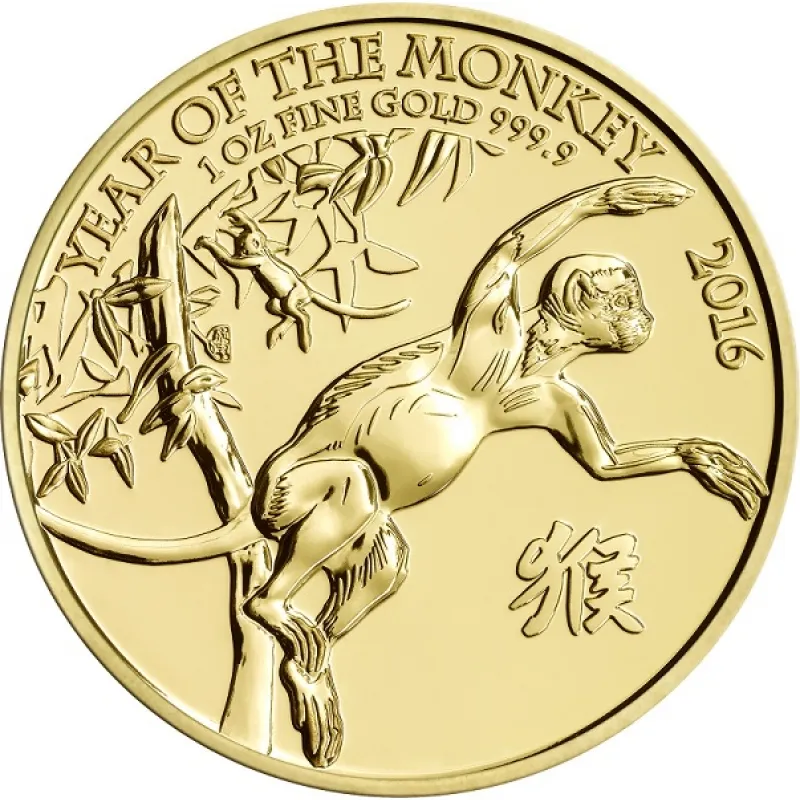 1 Unze Goldmünze Lunar UK Affe 2016