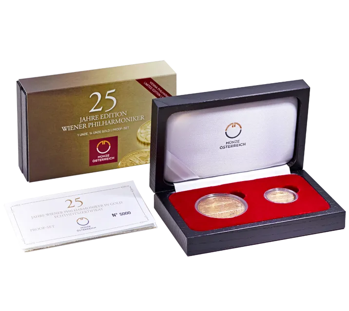 1,25oz Goldmünzenset Wiener Philharmoniker 2014 polierte Platte - 25 Jahre
