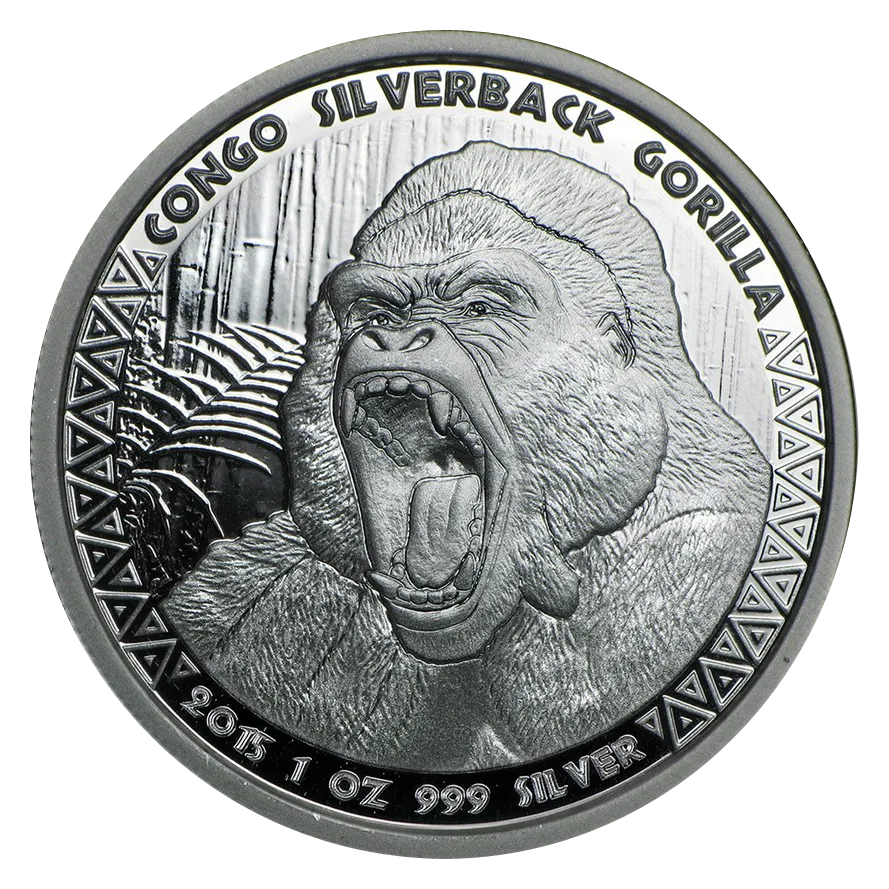 1 Unze Silbermünze Afrika Kongo Silberrücken Gorilla 2015