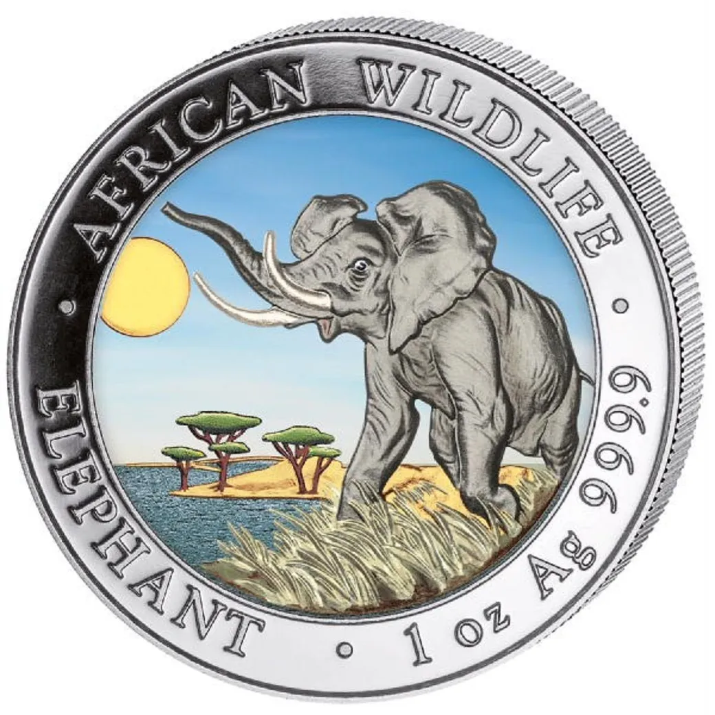 1 Unze Silbermünze Somalia Elefant 2016 farbig