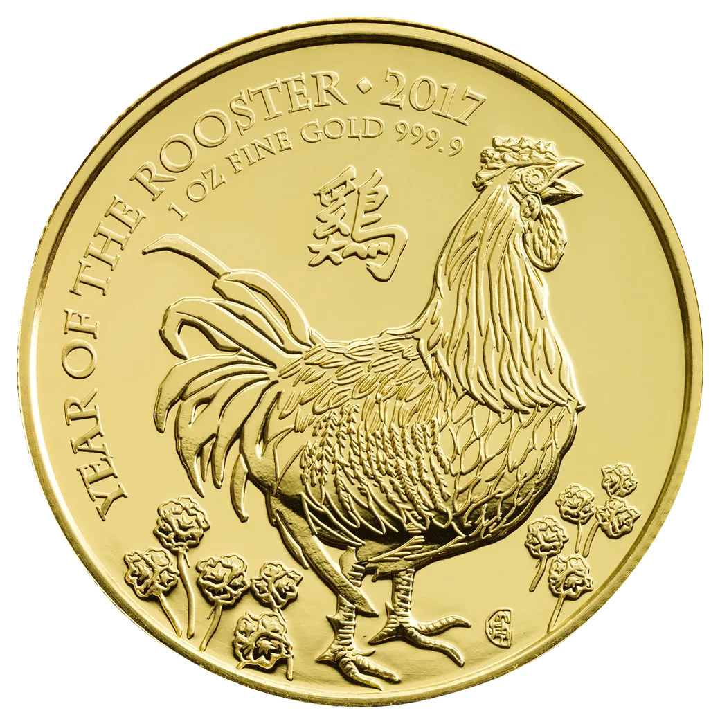 1 Unze Goldmünze Lunar UK Hahn 2017