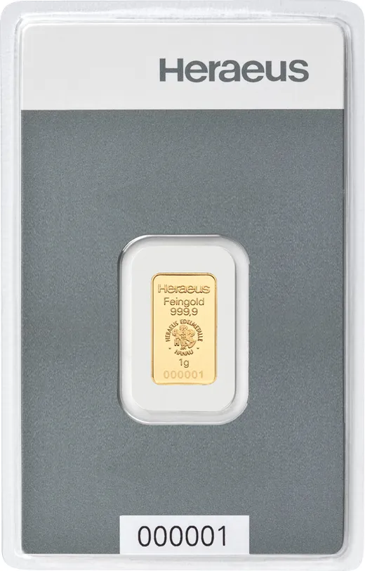 1 Gramm Goldbarren Heraeus
