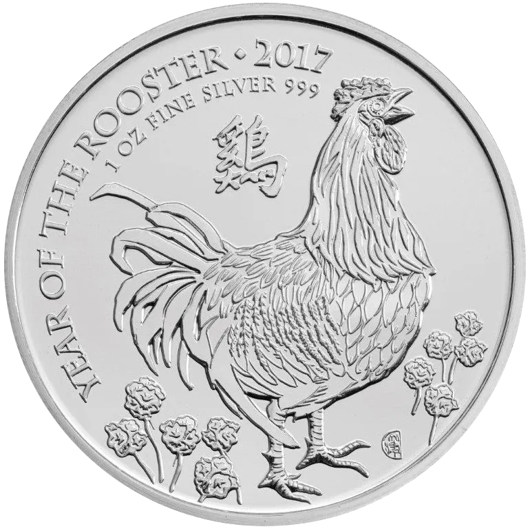 1 Unze Silbermünze Lunar Serie UK Hahn 2017