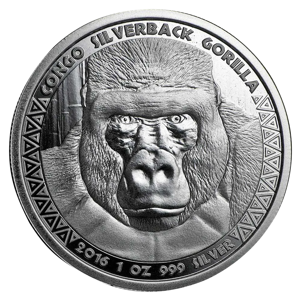 1 Unze Silbermünze Afrika Kongo Silberrücken Gorilla 2016