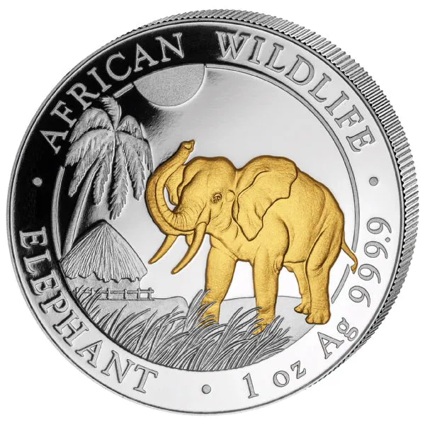 1 Unze Silbermünze Somalia Elefant 2017 teilvergoldet