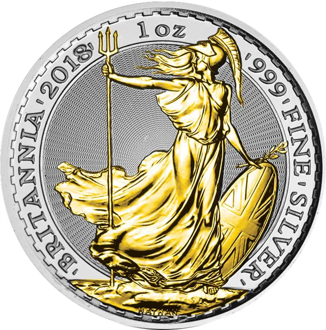 1 Unze Silbermünze Britannia 2018 teilvergoldet