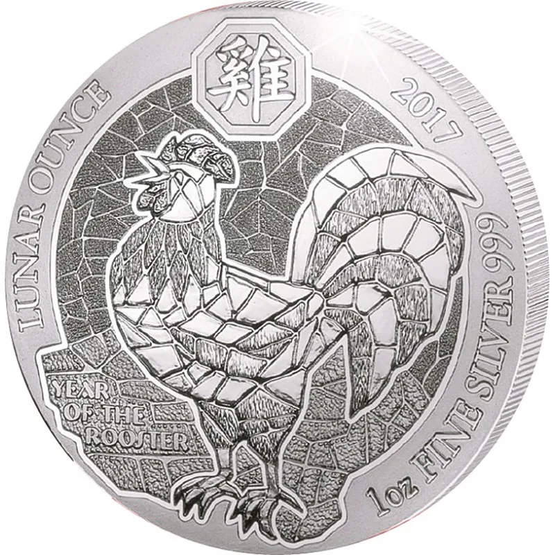1 Unze Silbermünze Ruanda Lunar Hahn 2017 - polierte Platte