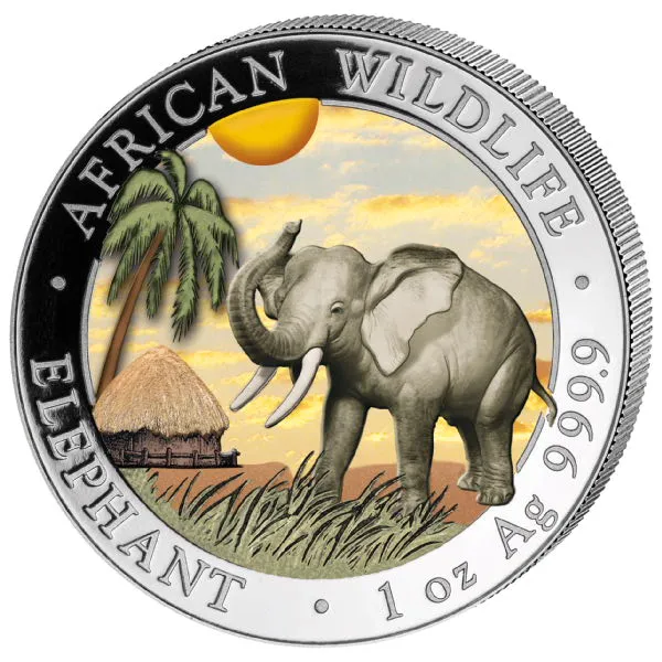 1 Unze Silbermünze Somalia Elefant 2017 farbig