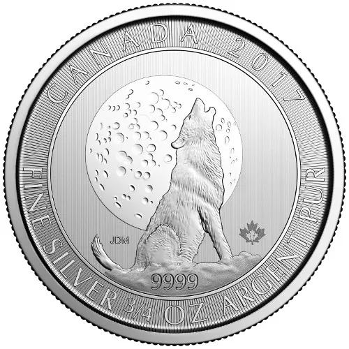 3/4 Unze Silbermünze Kanada - Wolf mit Mond 2017