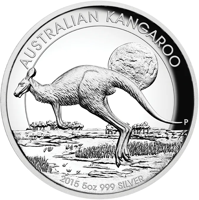 5 Unzen Silbermünze Australien Känguru 2015 High Relief - polierte Platte
