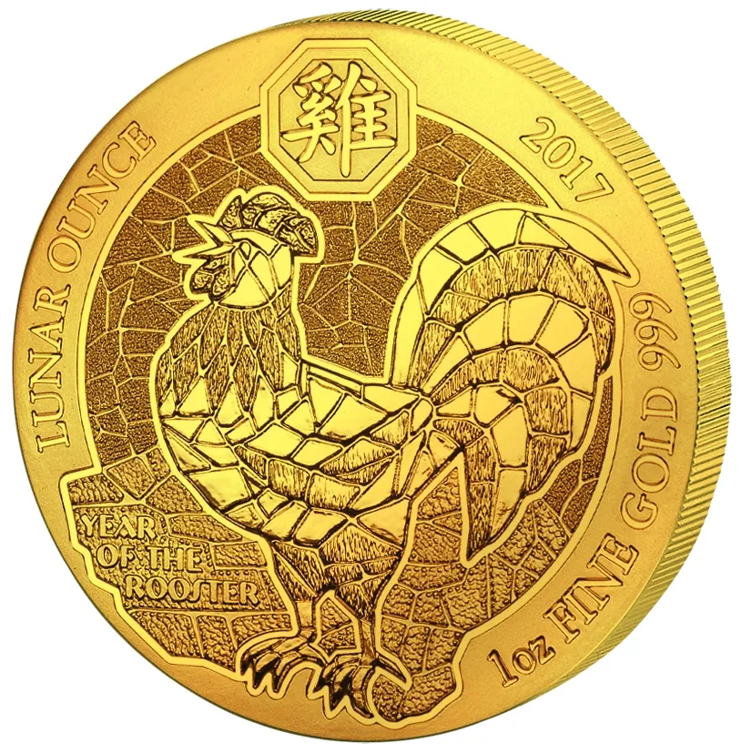 1 Unze Goldmünze Ruanda Lunar Hahn 2017