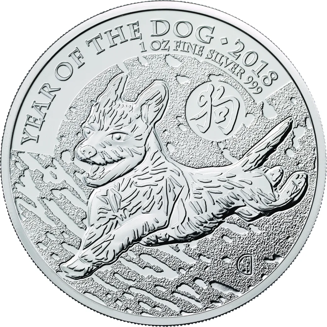 1 Unze Silbermünze Lunar Serie UK Hund 2018