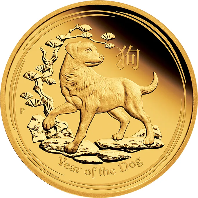 1/10 Unze Goldmünze Australien Lunar II Hund 2018 - polierte Platte