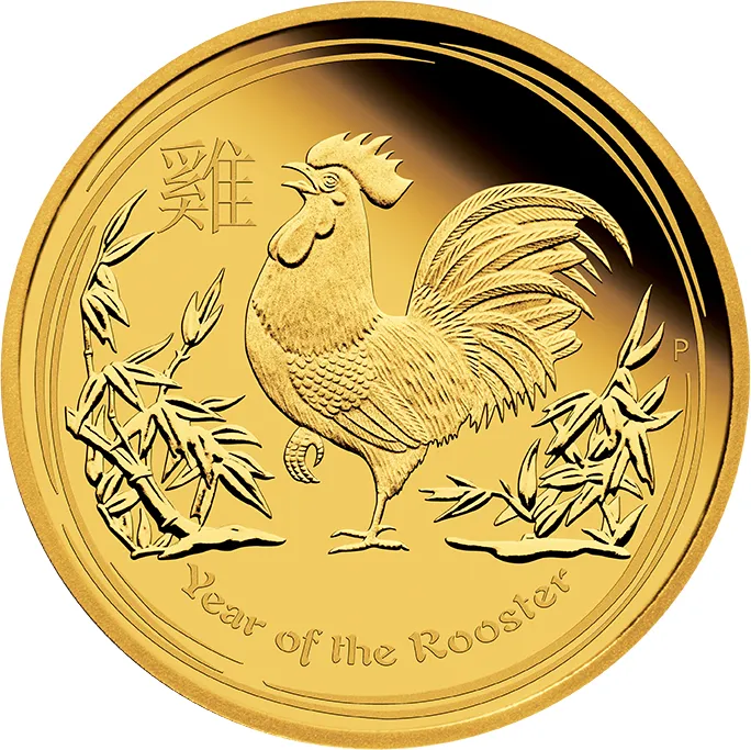 1/10 Unze Goldmünze Australien Lunar II Hahn 2017 - polierte Platte