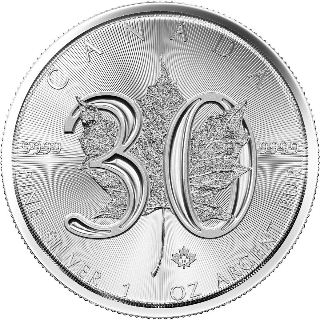 1 Unze Silbermünze Maple Leaf 2018 - Jubiläumsausgabe 30 Jahre