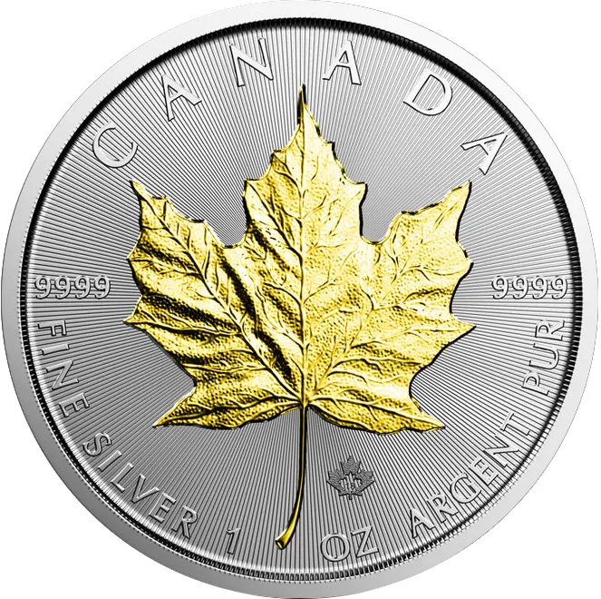 1 Unze Silbermünze Maple Leaf 2019 teilvergoldet