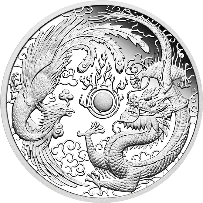 1 Unze Silbermünze Australien Drache & Phönix 2018 - polierte Platte