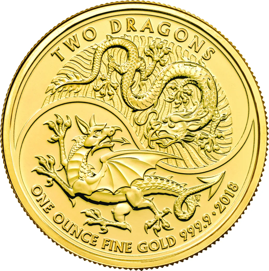 1 Unze Goldmünze Two Dragons 2018