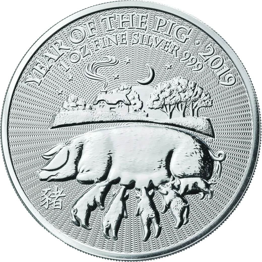 1 Unze Silbermünze Lunar Serie UK Schwein 2019