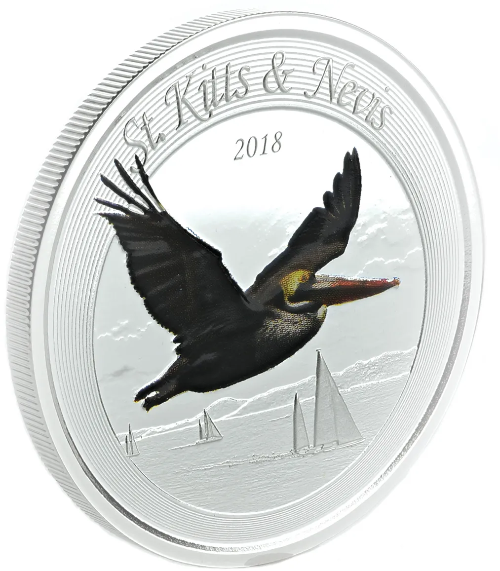 1 Unze Silbermünze EC8 St. Kitts & Nevis - Pelikan 2018 - coloriert