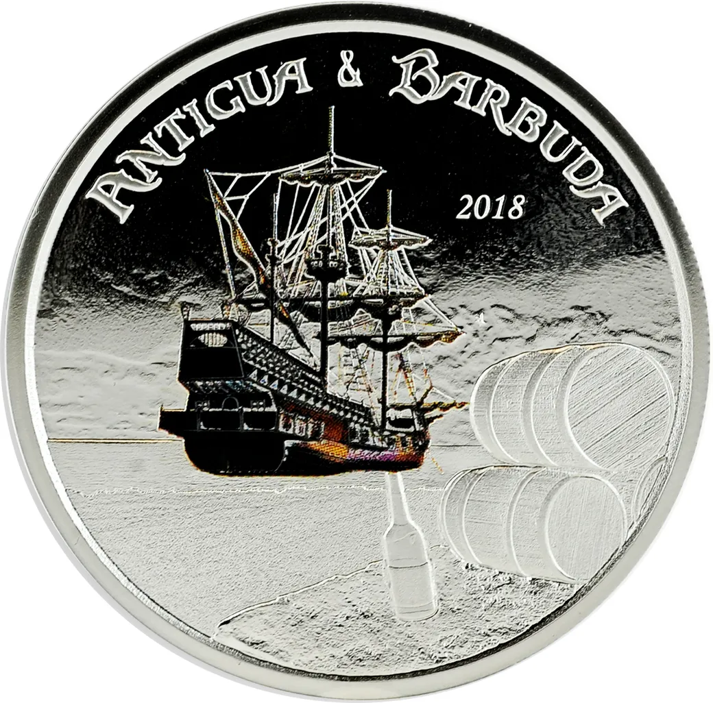 1 Unze Silbermünze EC8 Antigua & Barbuda - Rum Runner 2018 - coloriert