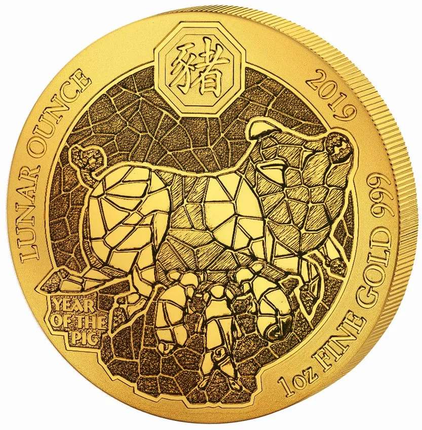1 Unze Goldmünze Ruanda Lunar Schwein 2019