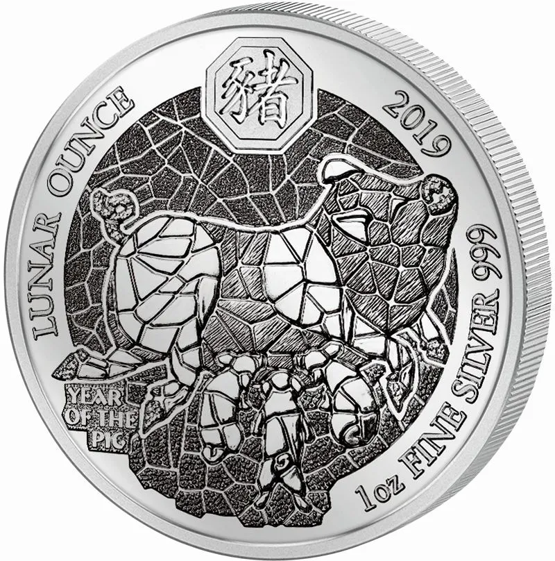 1 Unze Silbermünze Ruanda Lunar Schwein 2019 - polierte Platte