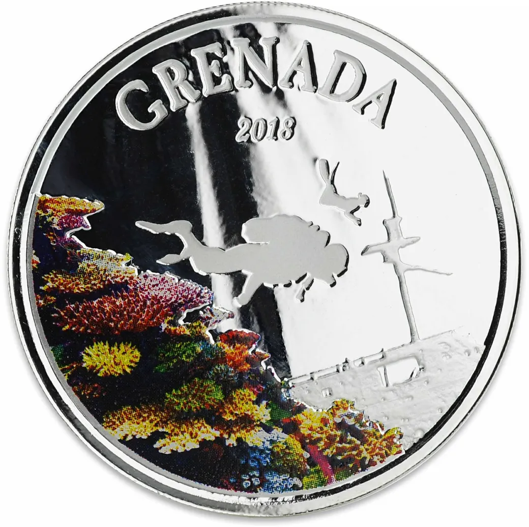 1 Unze Silbermünze EC8 Grenada - Diving Paradise 2018 - coloriert