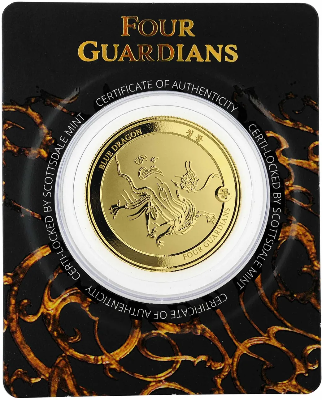 1 Unze Goldmünze Republic of Tschad Four Guardians - Blue Dragon Hybrid Coin 2018