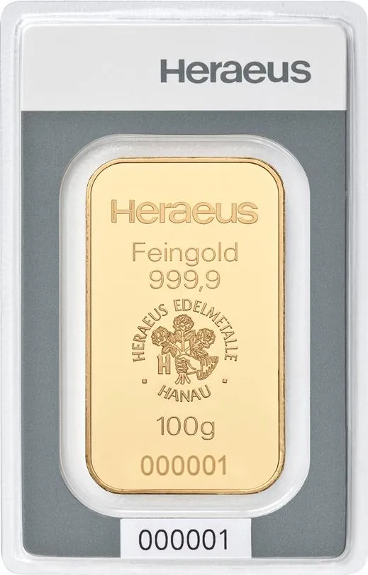 100 Gramm Goldbarren Heraeus